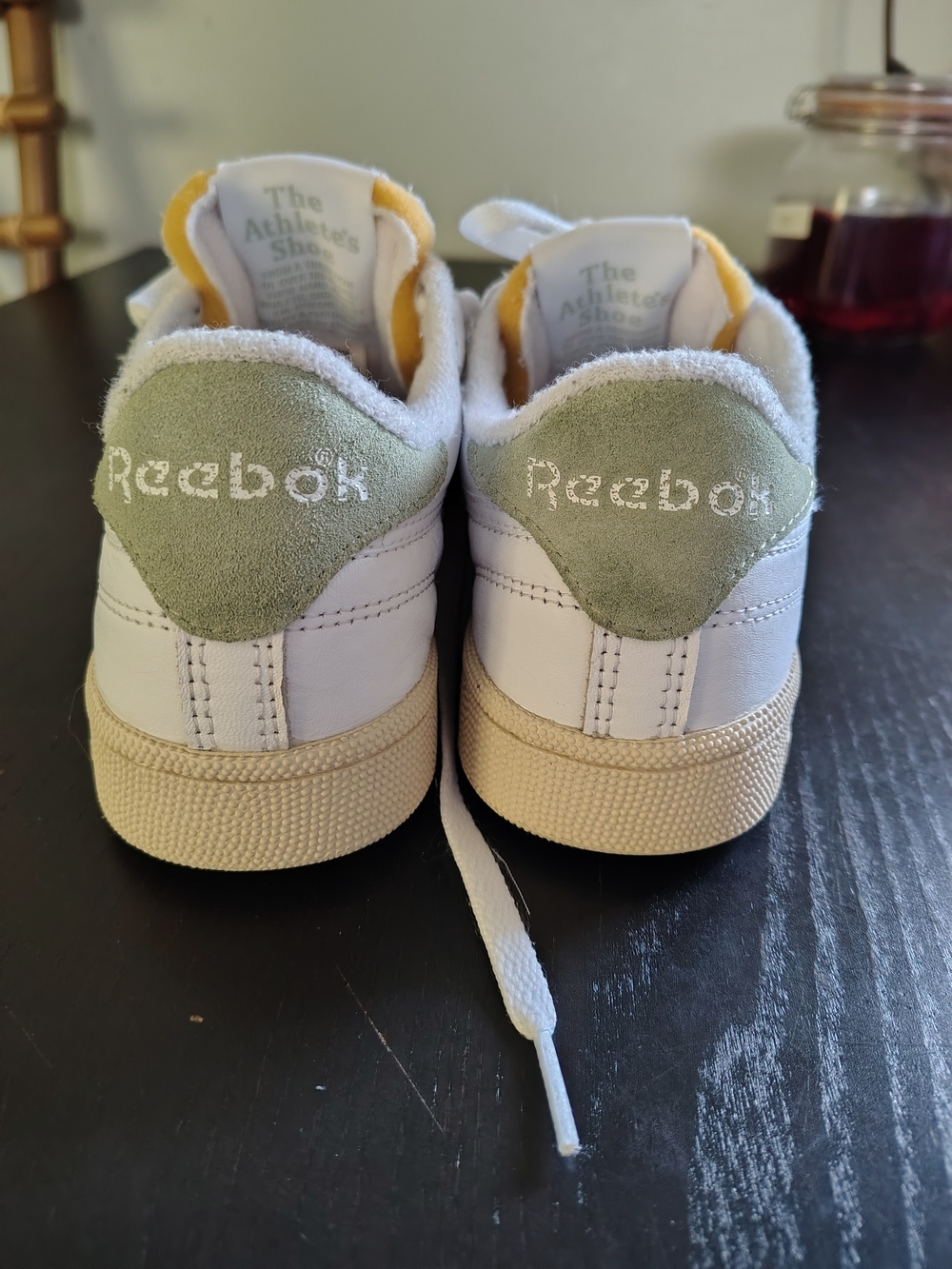 Reebok Kids White Sneakers with Sage Heel and Cream Sole